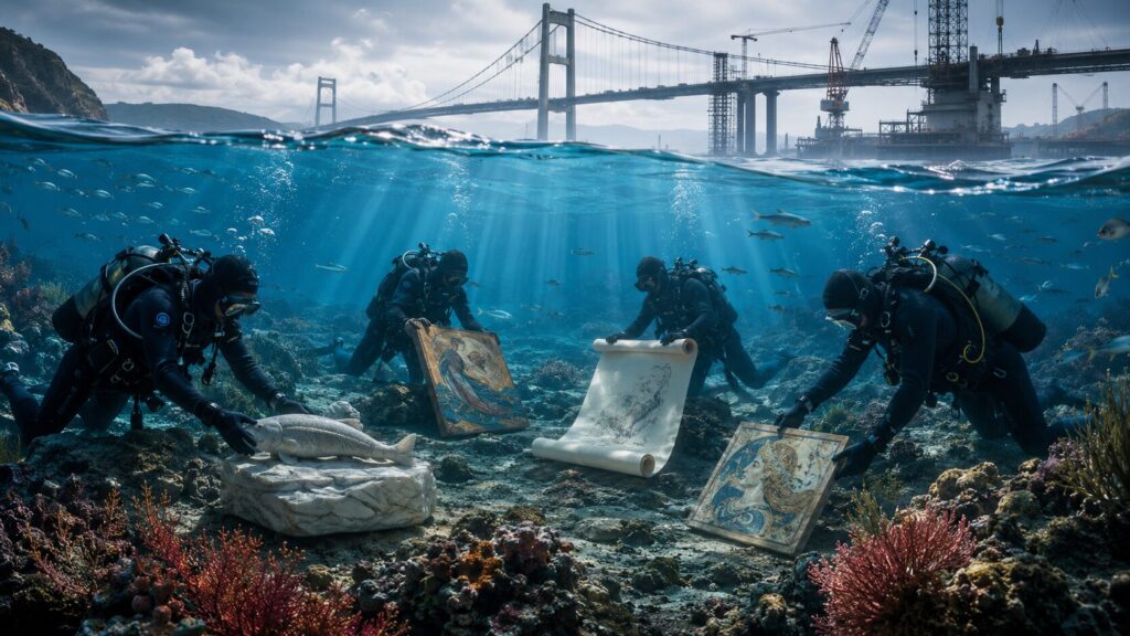 Installazione artistica subacquea e ponte sullo stretto