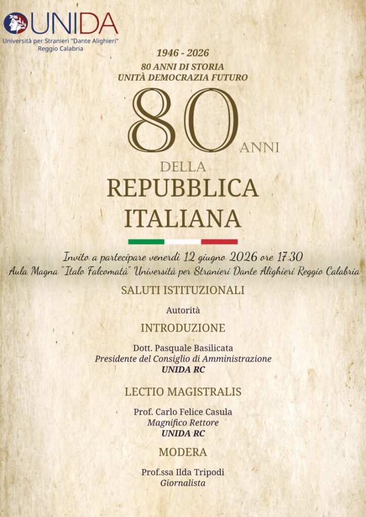 Locandina celebrazione 80° anniversario repubblica dell'Università per Stranieri