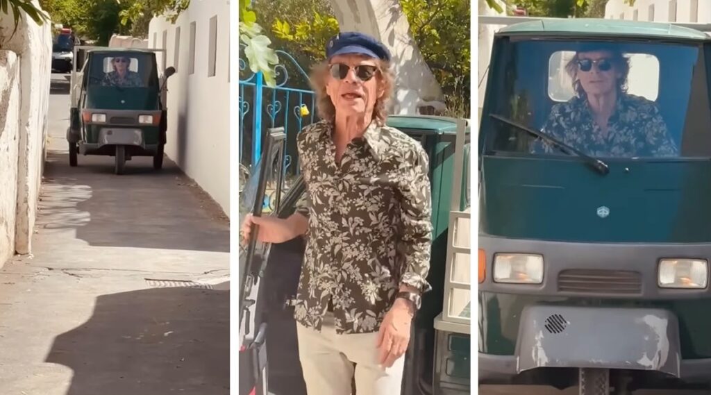 Mick Jagger in ape car a Stromboli