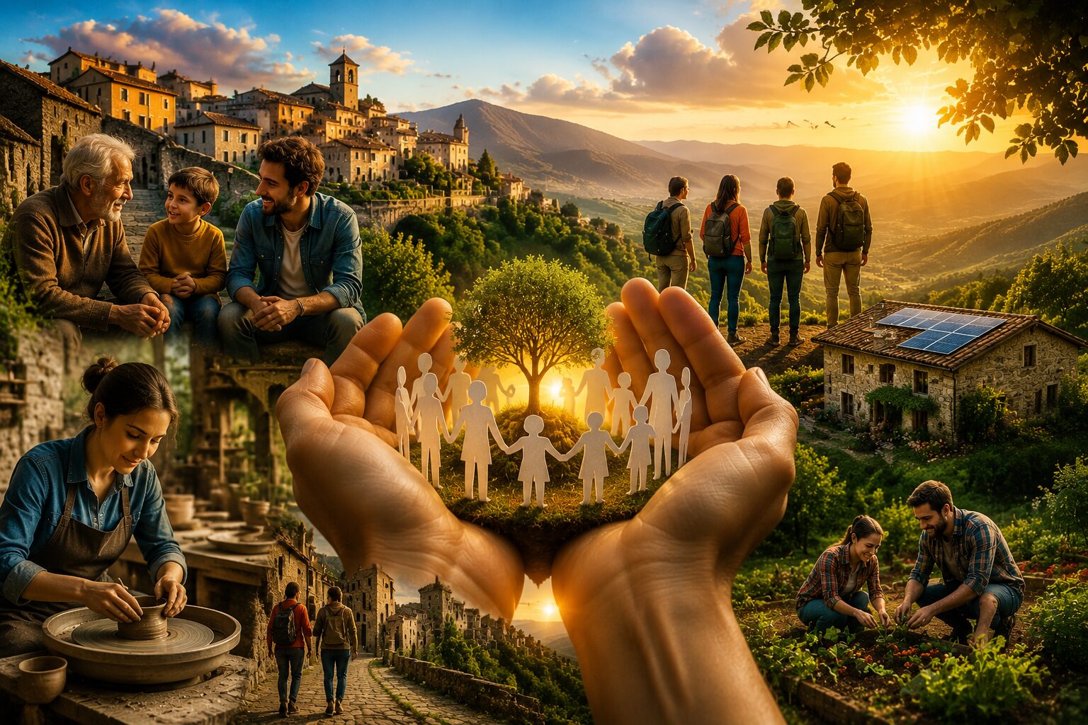 Un abbraccio di comunità al tramonto