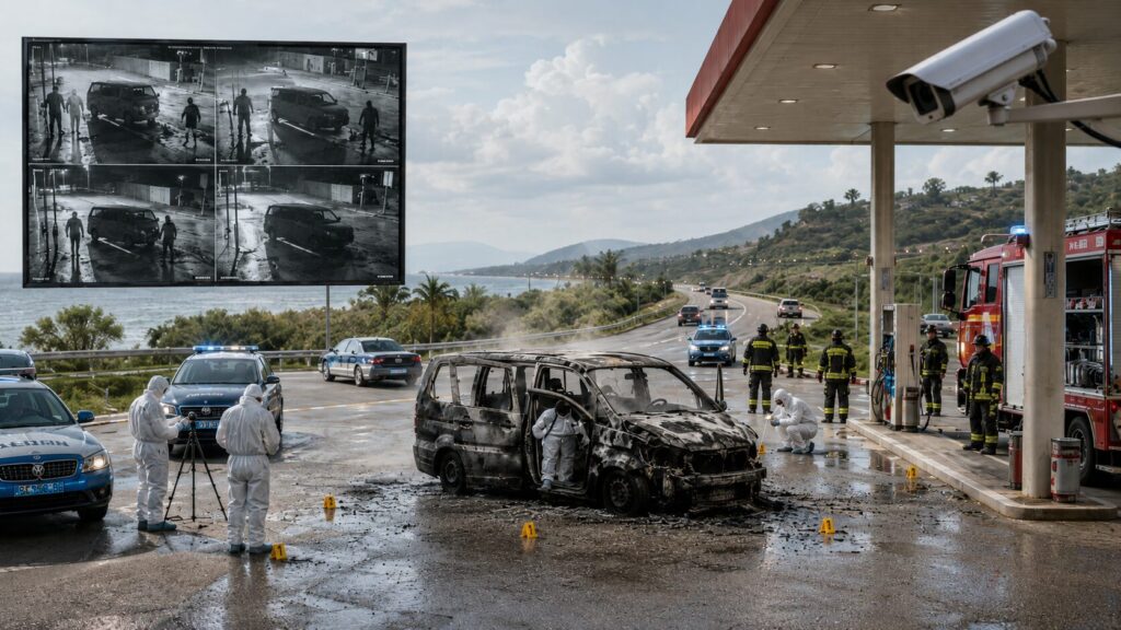 auto carbonizzata colonnina telecamere