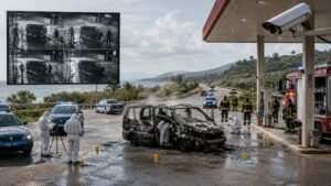 auto carbonizzata colonnina telecamere