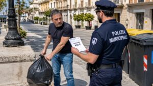 cittadino multato dalla polizia locale perché getta la spazzatura dove non deve