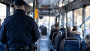 poliziotto su mezzo pubblico