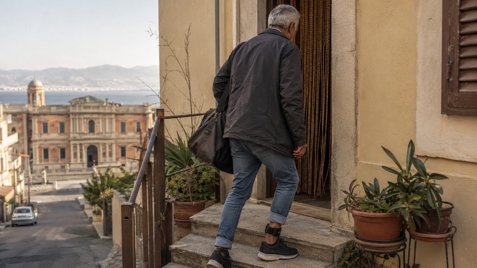 uomo entra in casa