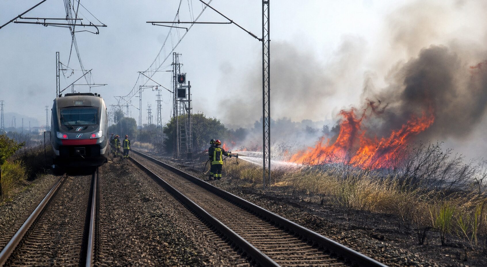 Incendio vicino ai binari