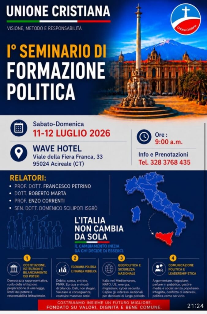 LOCANDINA PRIMO SEMINARIO DI FORMAZIONE POLITICA UNIONE CRISTIANA