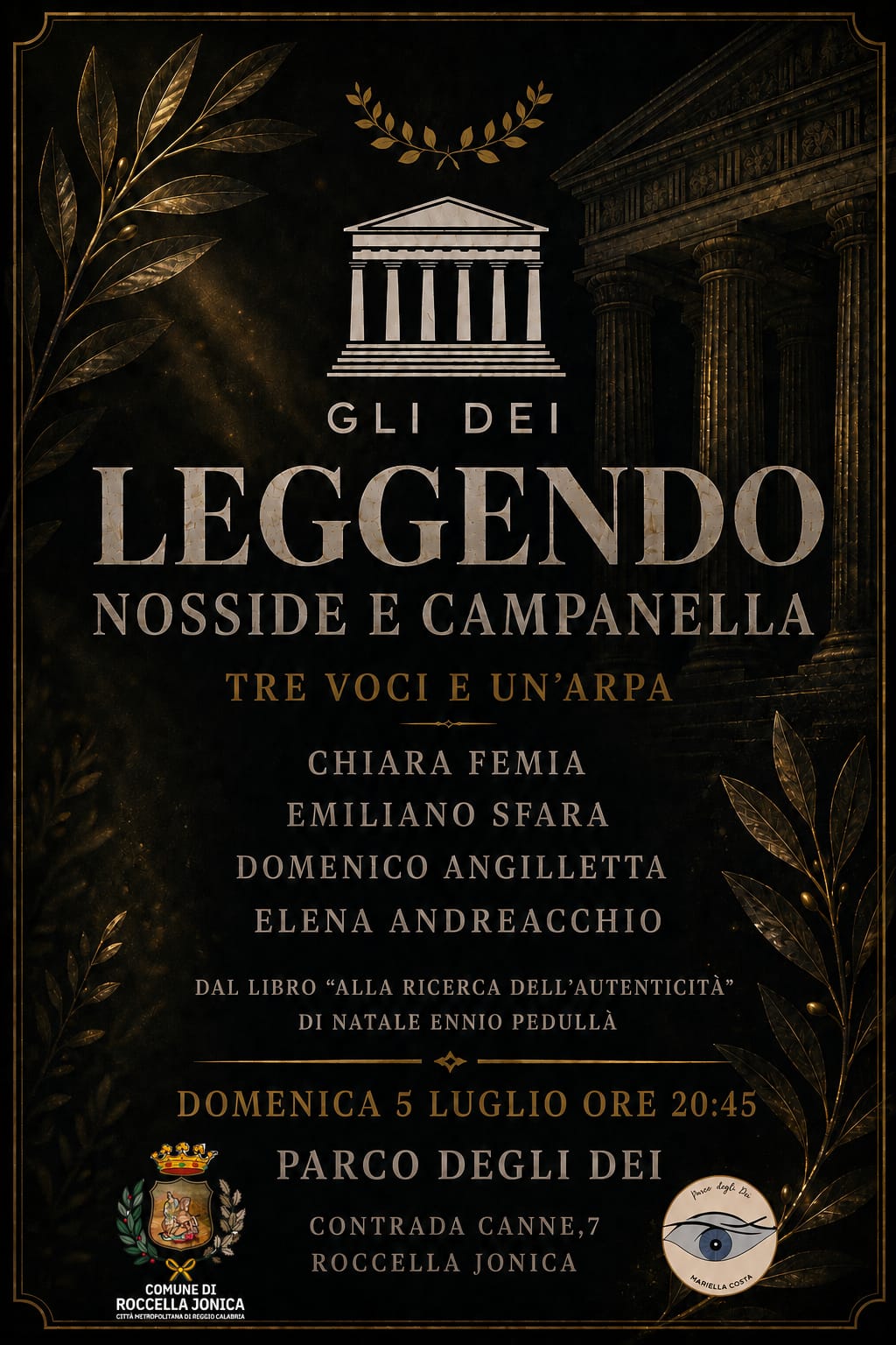 Locandina gli dei leggendo Nosside e Campanella
