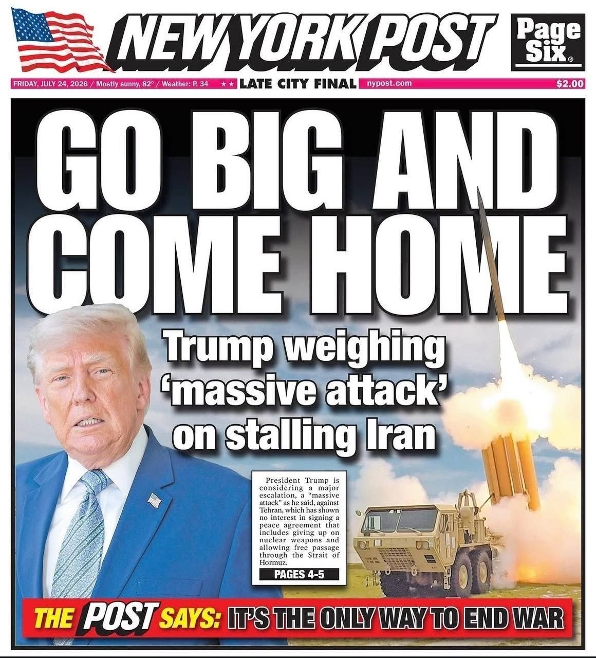 New York Post Trump attacco Iran