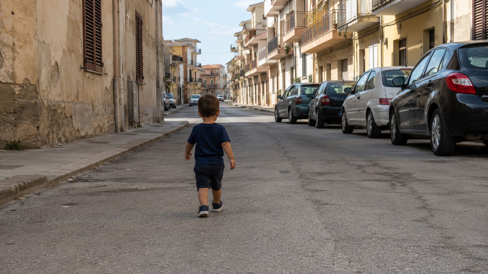 bimbo cammina solo per strada