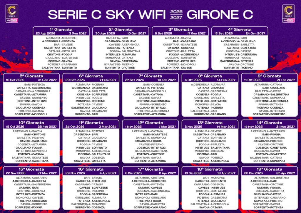 calendario serie c girone C 2026-2027