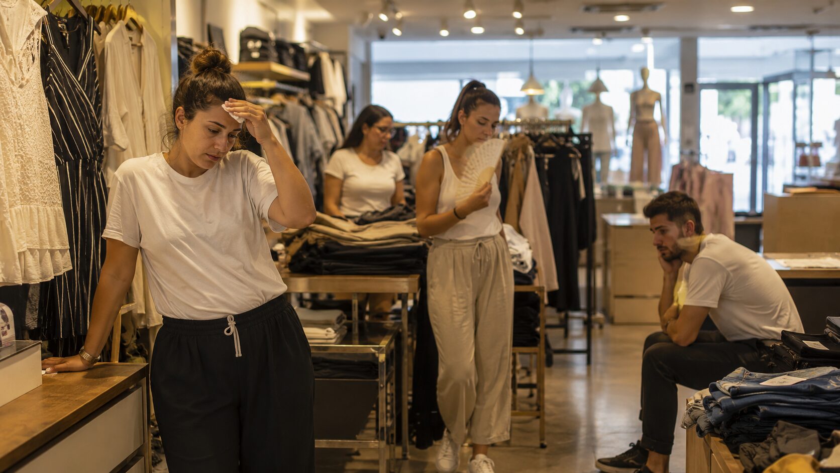 commessi negozi al caldo senza aria condizionata
