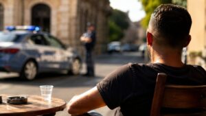 uomo seduto in strada polizia