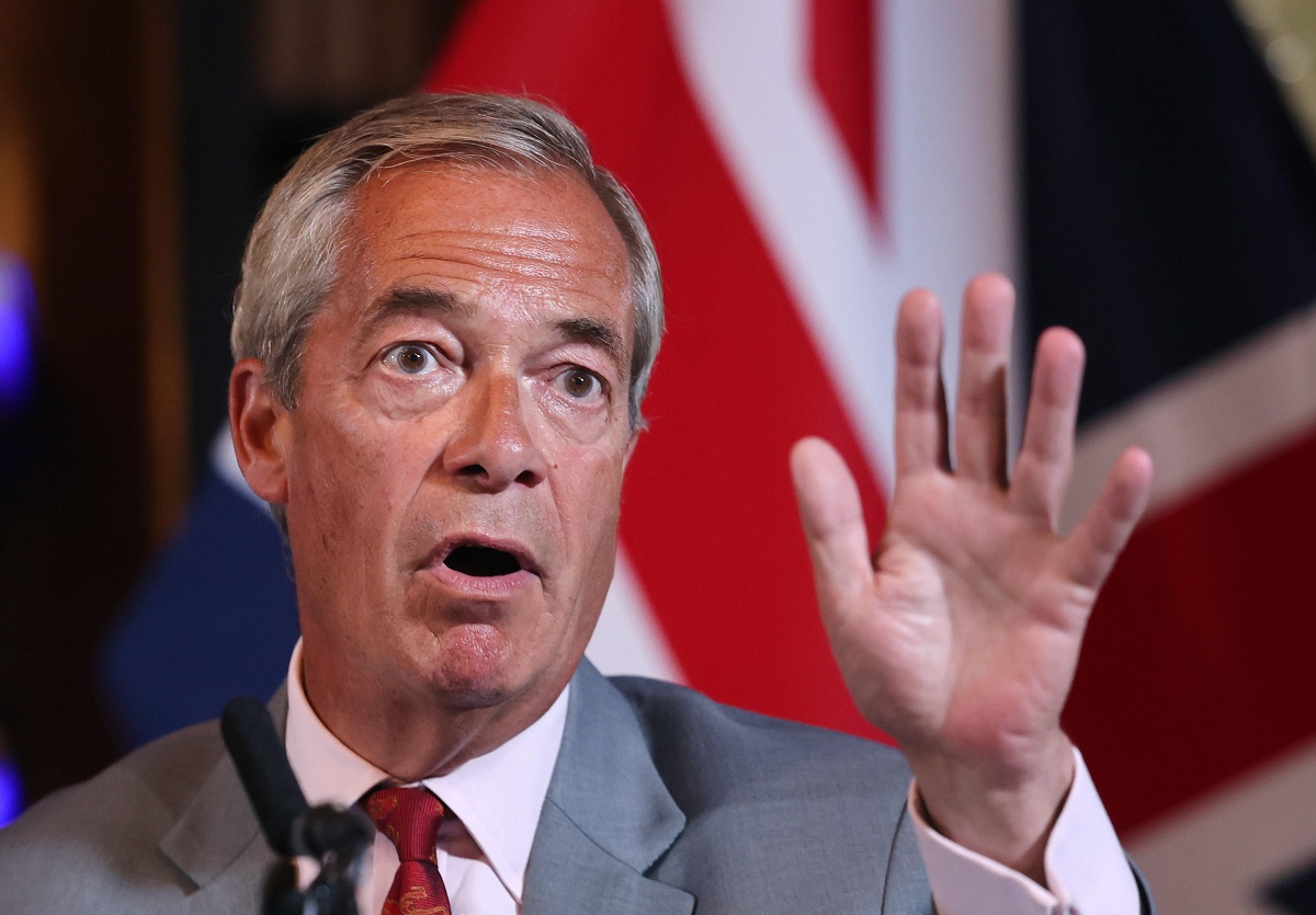 Reform UK leader Nigel Farage delivers a speech in London