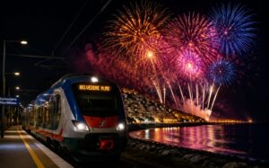 Fuochi d’artificio sul mare e treno di notte