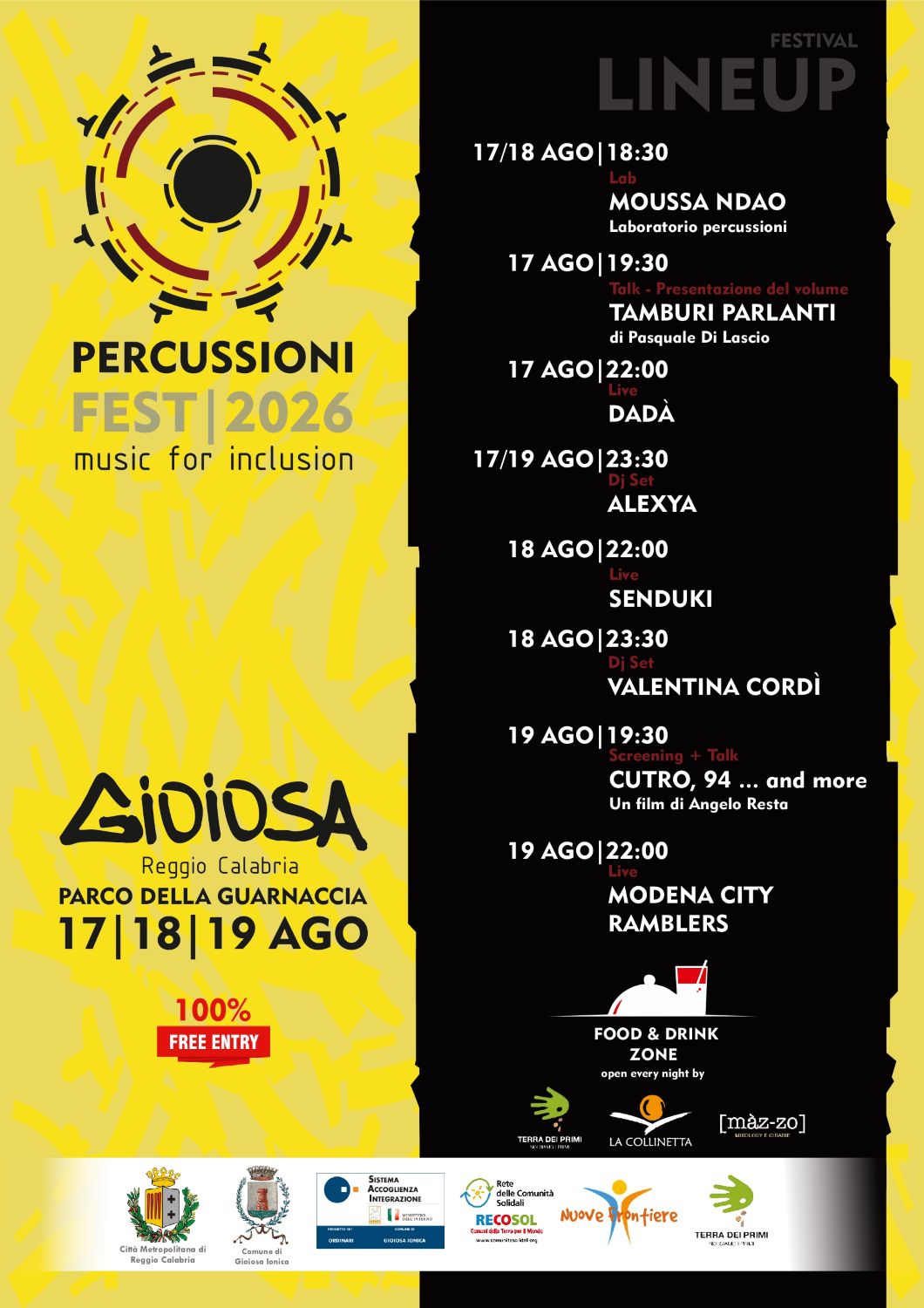 Locandina Gioiosa Percussioni Fest – Musica per l’Integrazione