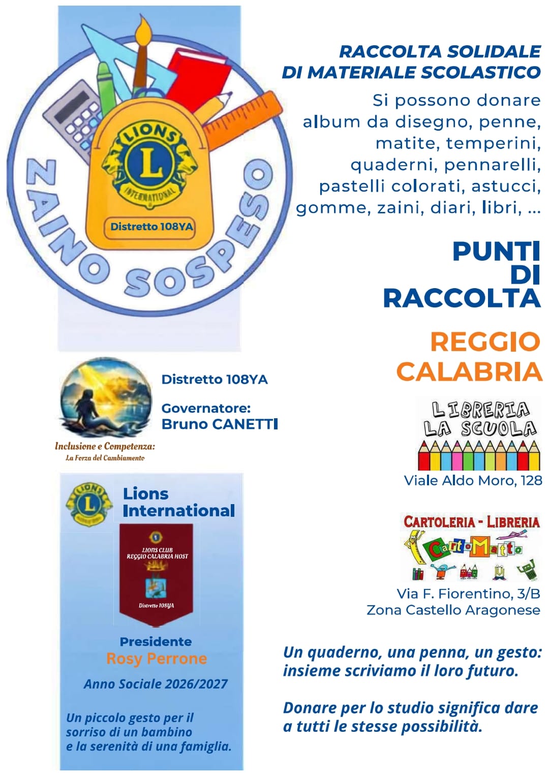 Locandina “Zaino Sospeso-Lions Club RC Host”