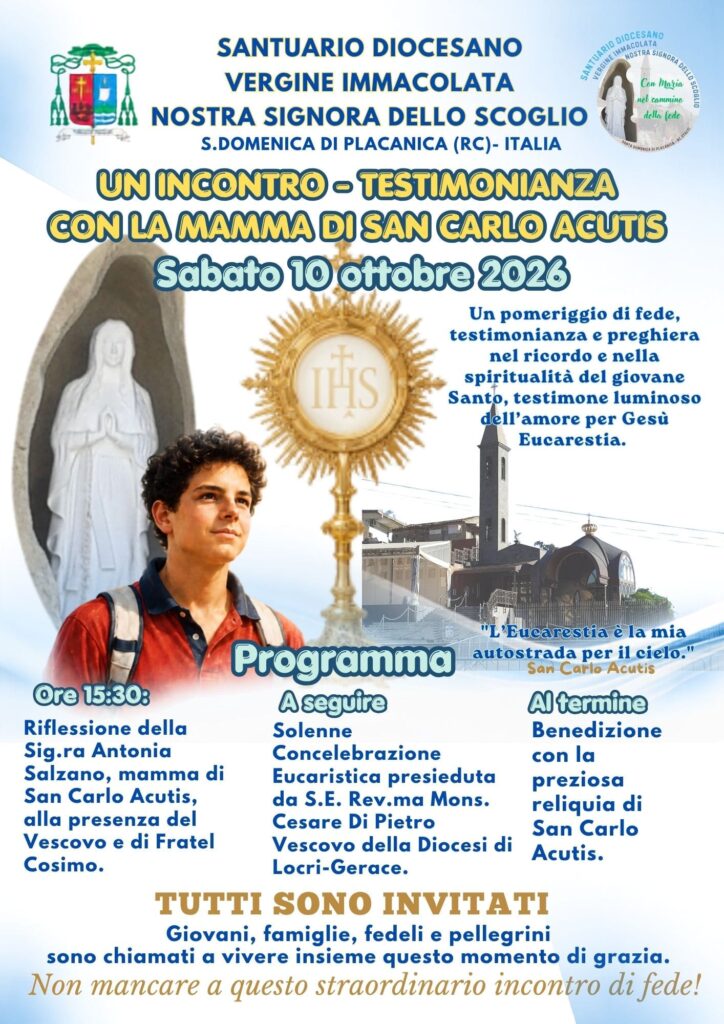 Locandina incontro mamma san carlo acutis e fratel cosimo