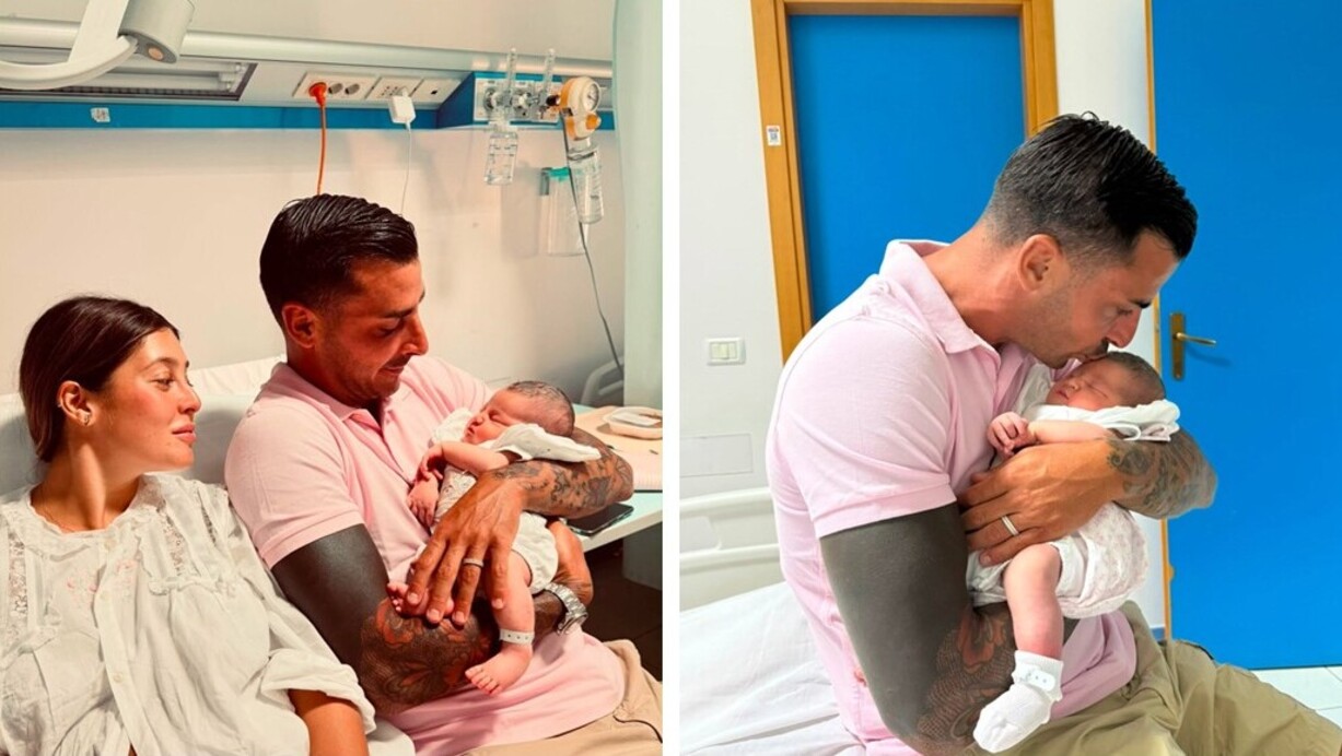 adriano montalto è papà, tiene in braccio la figlia bianca