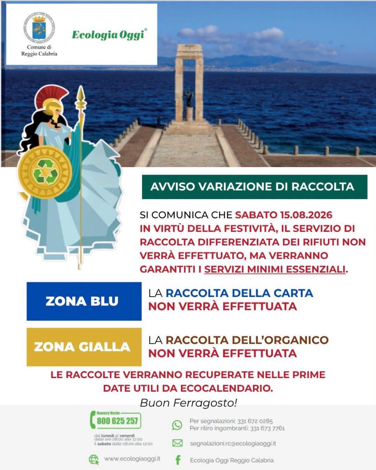 avviso ecologia oggi ferragosto
