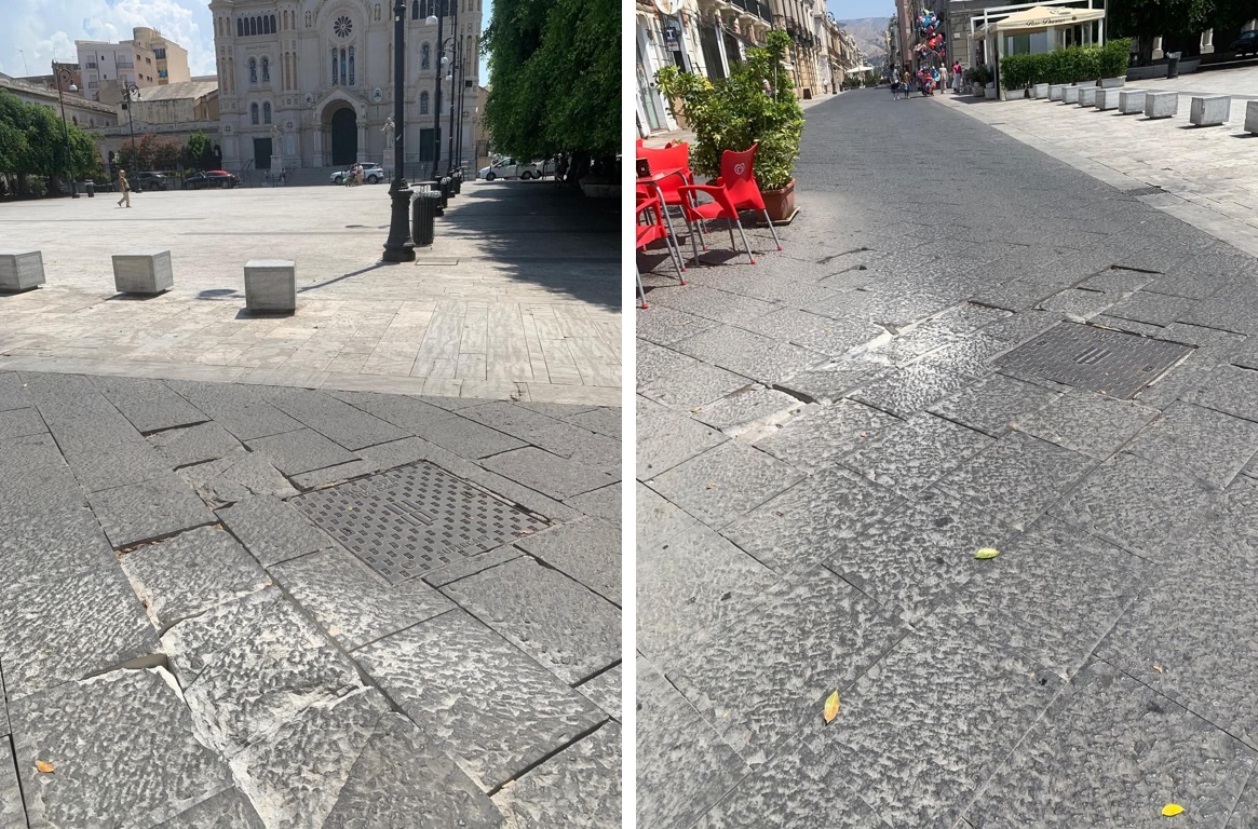 Reggio Calabria, basole sconnesse sul Corso Garibaldi davanti al Duomo: la segna