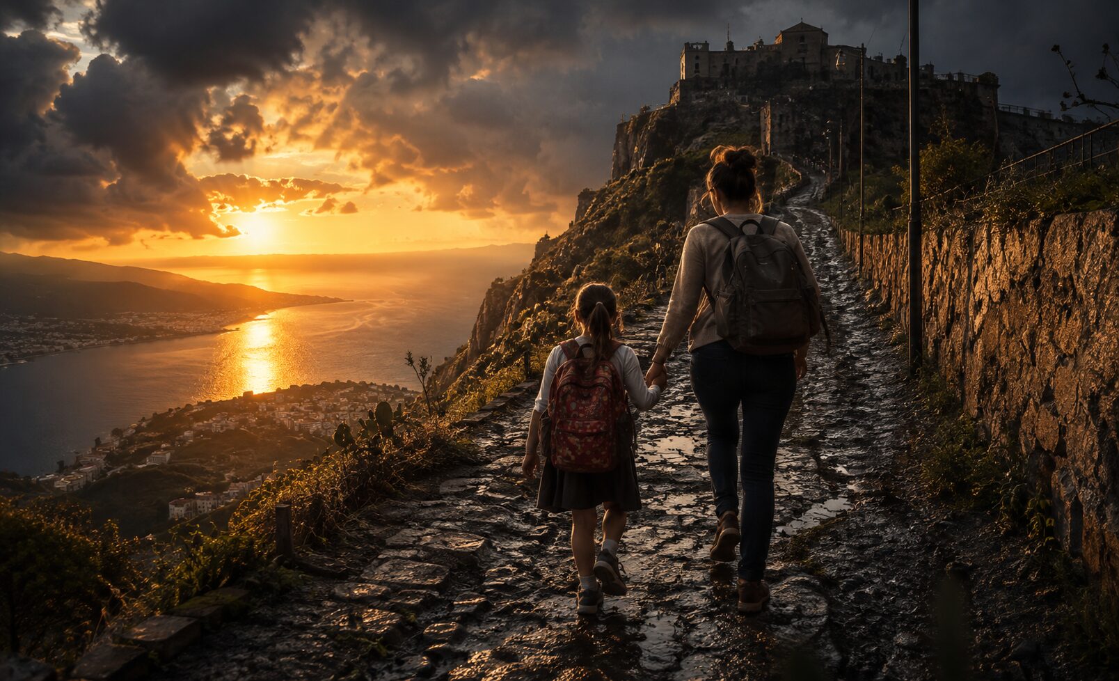 bimba e mamma in strada sterrata