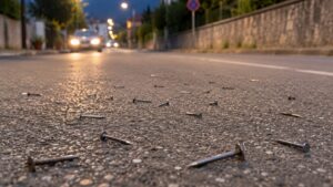 chiodi disseminati sulla strada