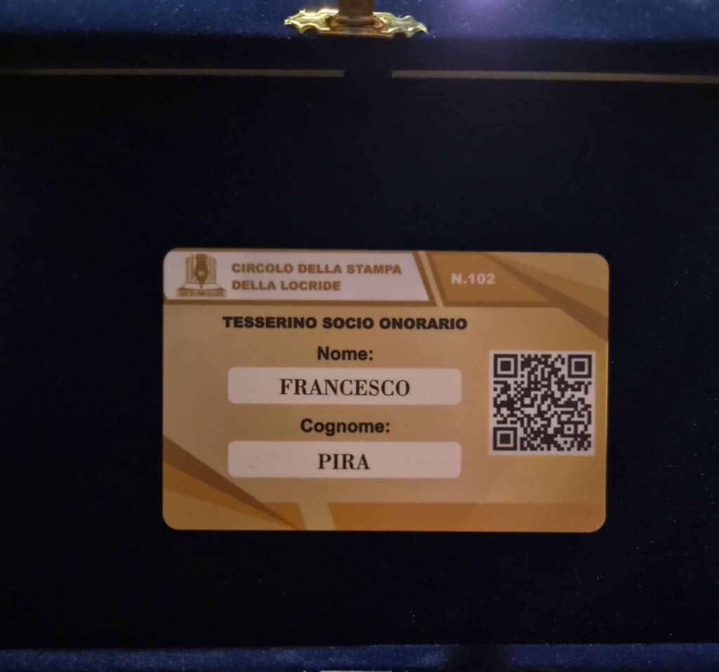 francesco pira socio onorario del circolo della stampa della locride evento premiazione