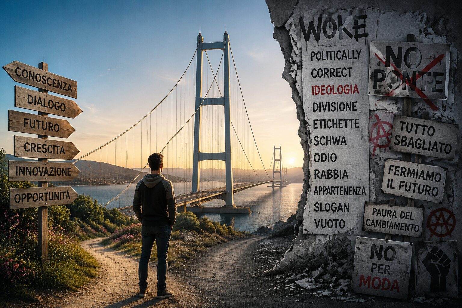 il contrario al ponte sullo stretto che cambia idea prendendo spunto dalla vicenda woke
