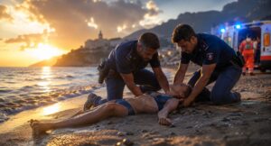 poliziotti soccorrono donna colta da malore