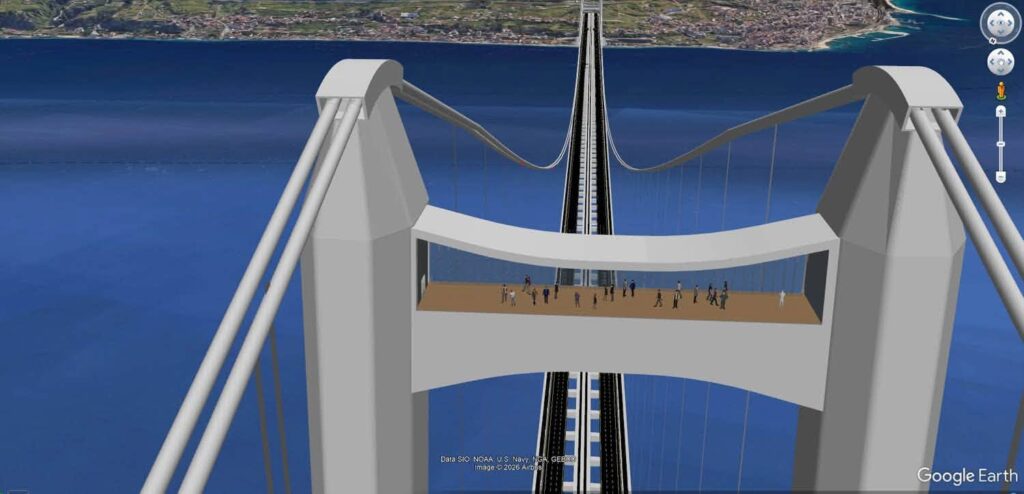 ponte sullo stretto dall'alto (immagine realizzata da ing. palamara con Google Earth)