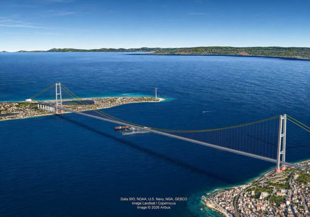ponte sullo stretto dall'alto (immagine realizzata da ing. palamara con Google Earth)