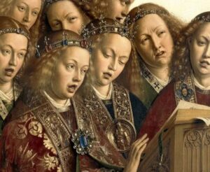 Dettaglio coro polittico agnello mistico van eyck