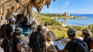 Esploratori nella grotta costiera