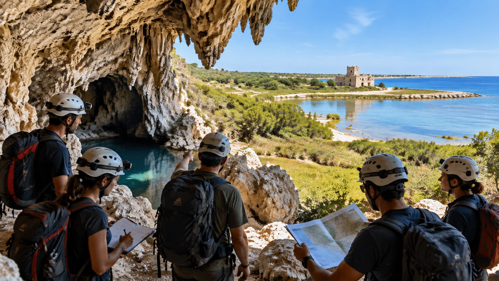 Esploratori nella grotta costiera