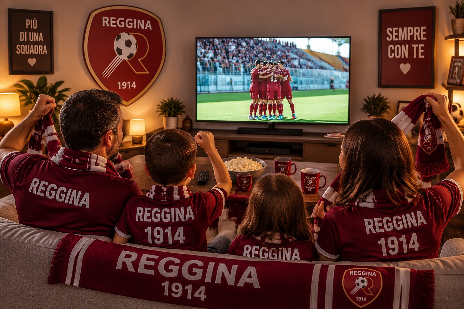 Famiglia tifosi Reggina guardano la partita intv