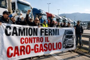 Protesta camion contro caro-gasolio