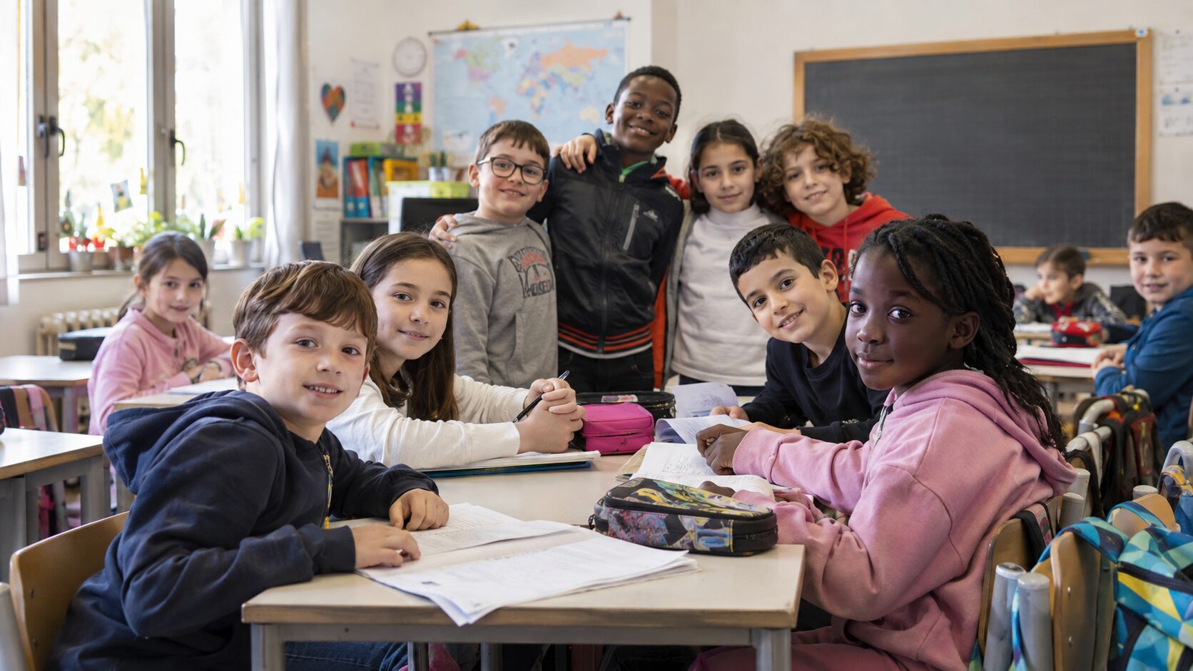 Scuola classe studenti italiani e stranieri