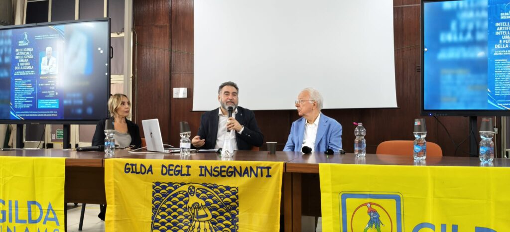 Tavolo relatori faggin e la placa