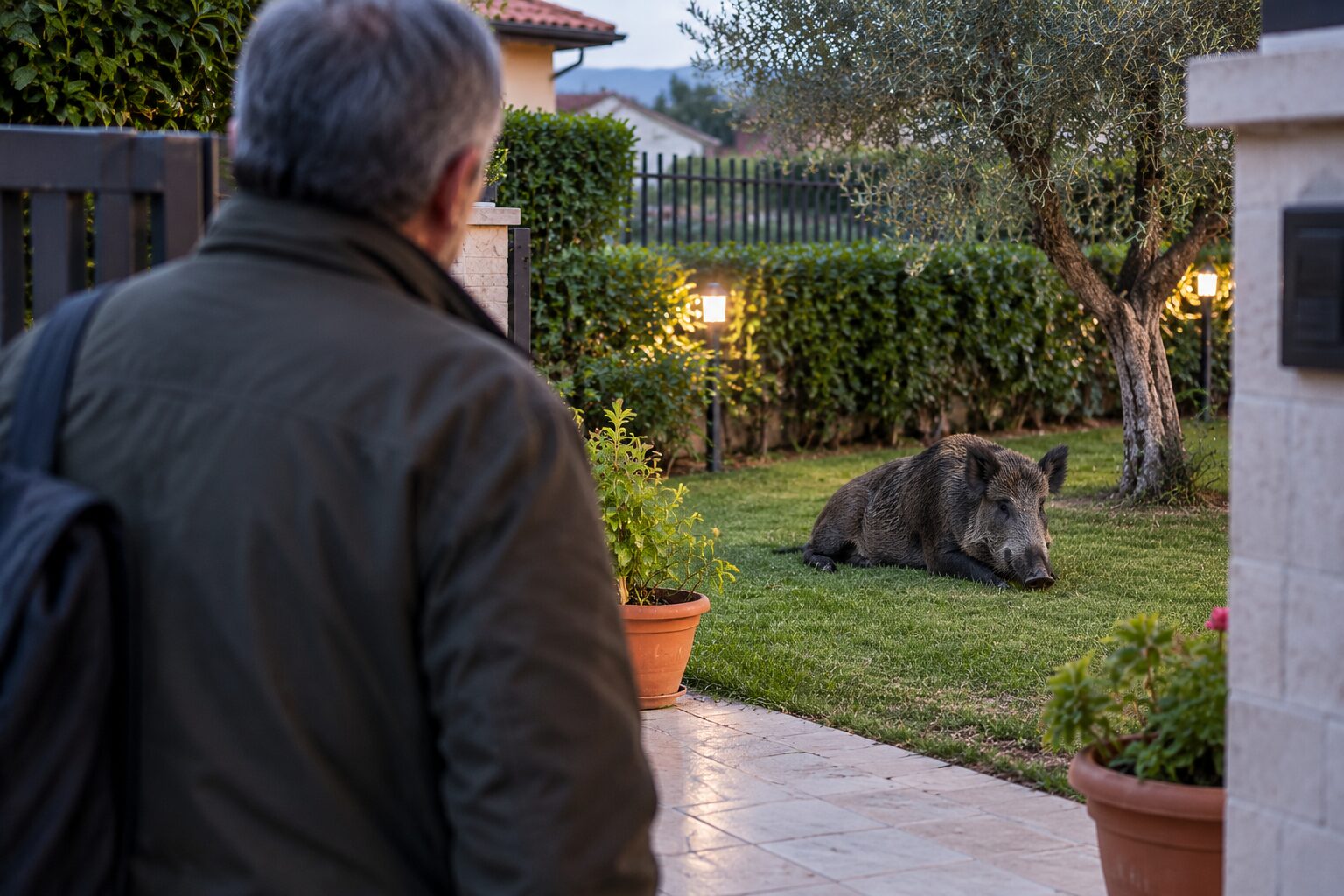 cinghiale nel giardino di casa