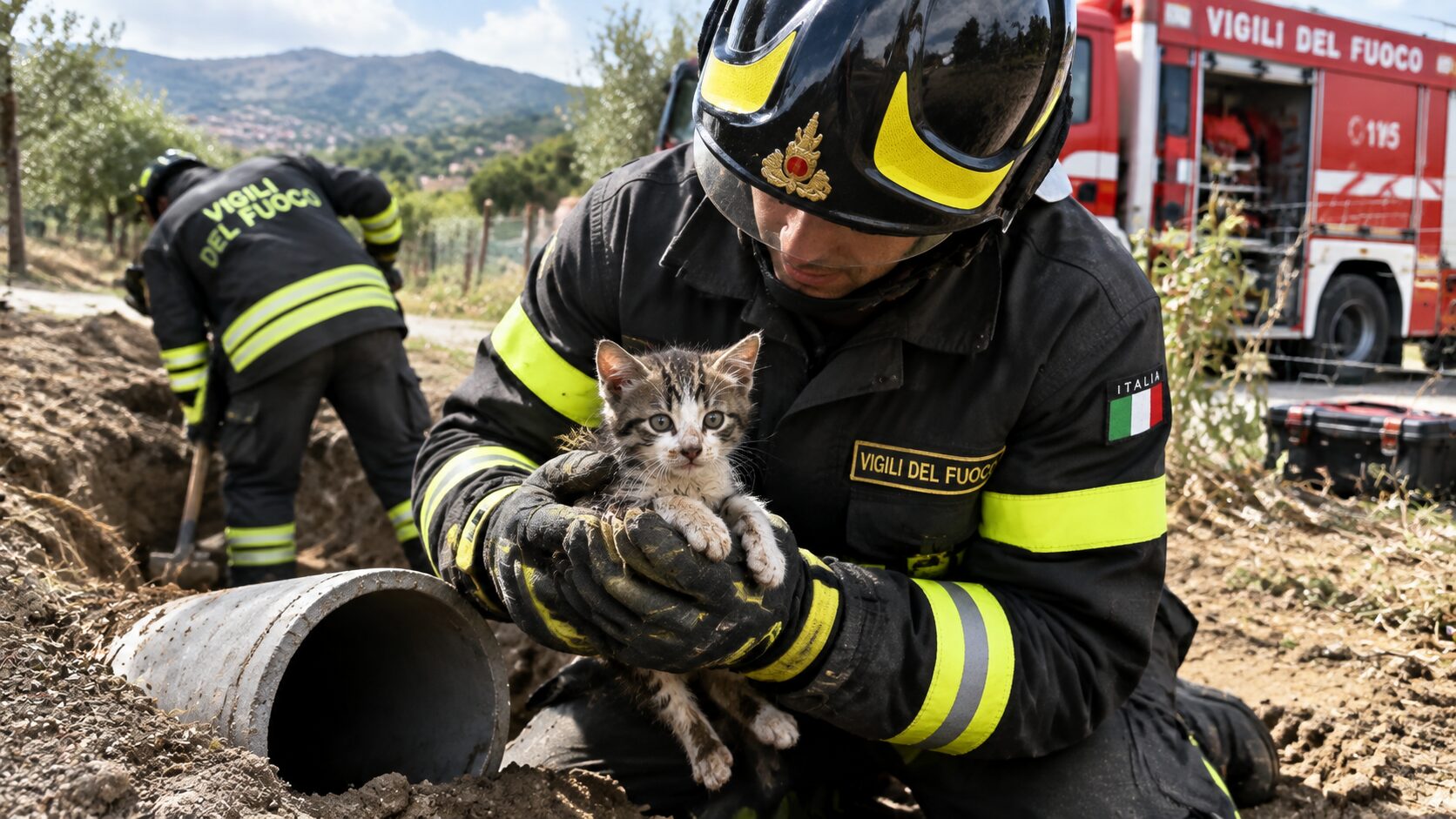 gattino salvato vigili fuoco