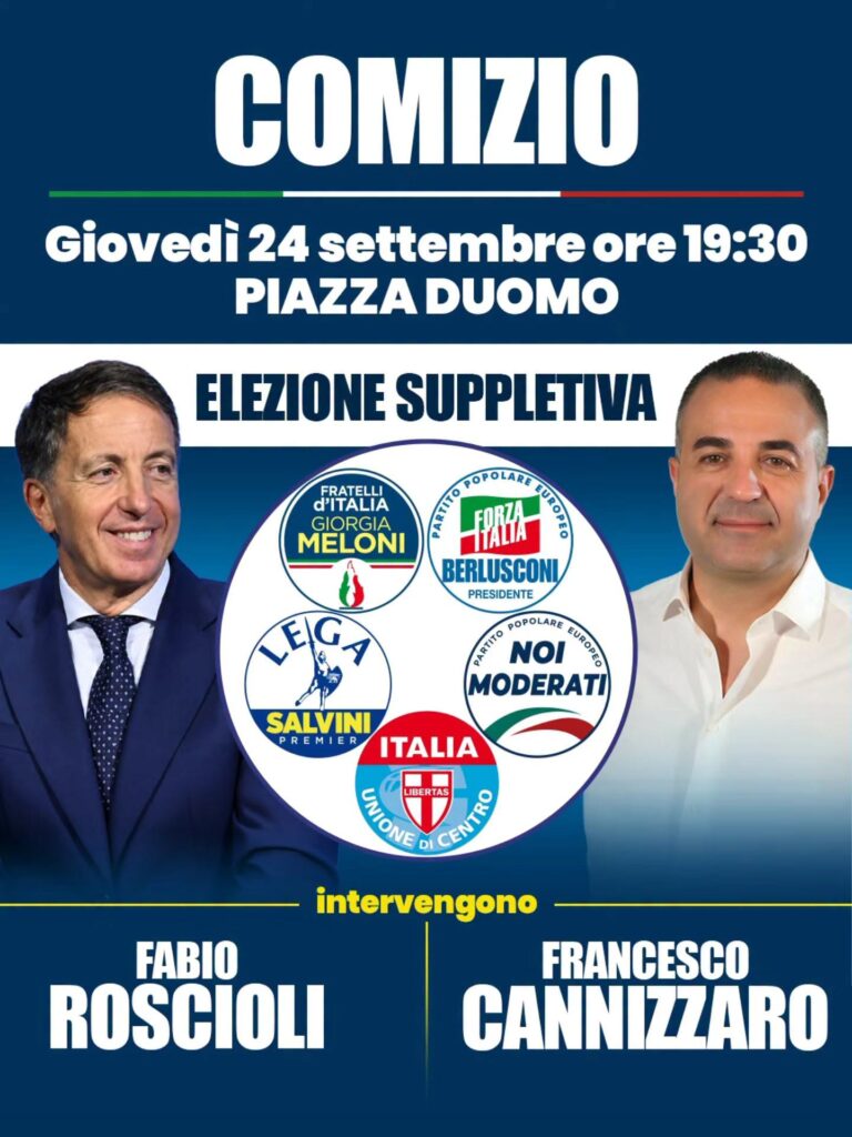 locandina comizio chiusura roscioli e cannizzaro per le suppletive