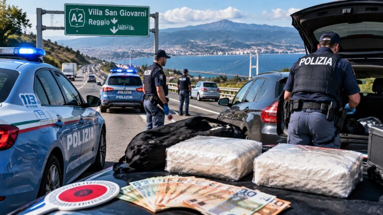 polizia stradale ferma auto a villa san giovanni con droga