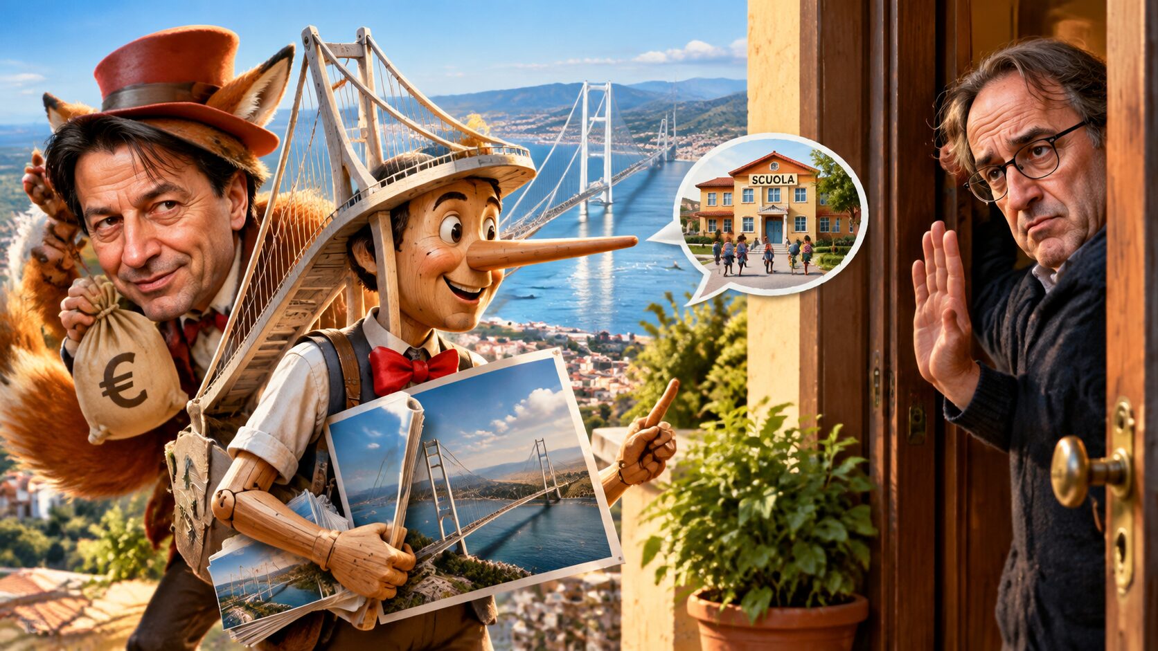 ponte sullo stretto pinocchio e testimone di geova che bussa a bonelli