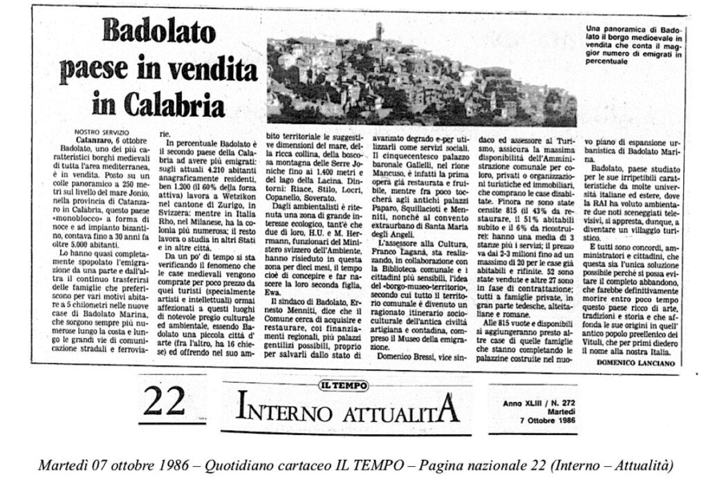 Badolato paese in vendita del 07 ottobre 1986