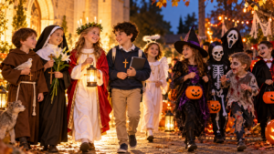 Bambini vestiti da Santi e bambini vestiti da Halloween