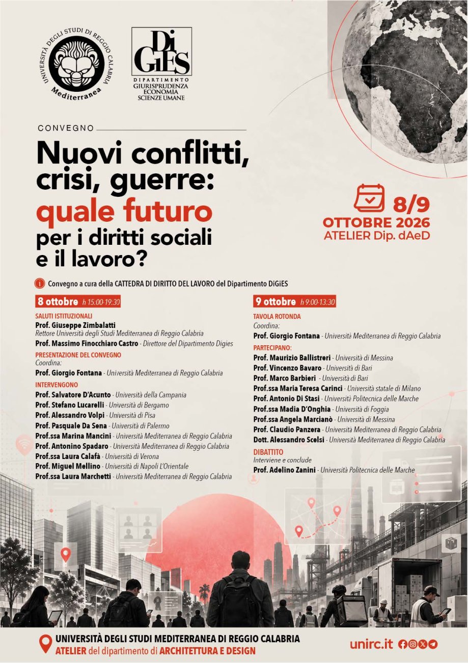 Locandina Nuovi conflitti, crisi e guerre, quale futuro per i diritti sociali e il lavoro