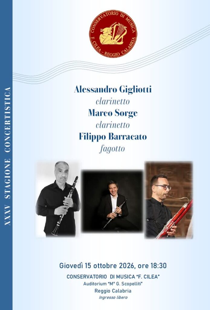 Locandina Trio Sorge Gigliotti Barracato conservatorio cilea concerto