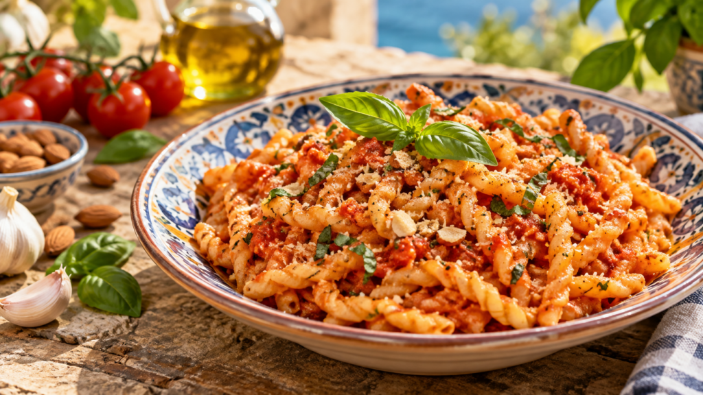 Pasta mediterranea al basilico e pomodoro