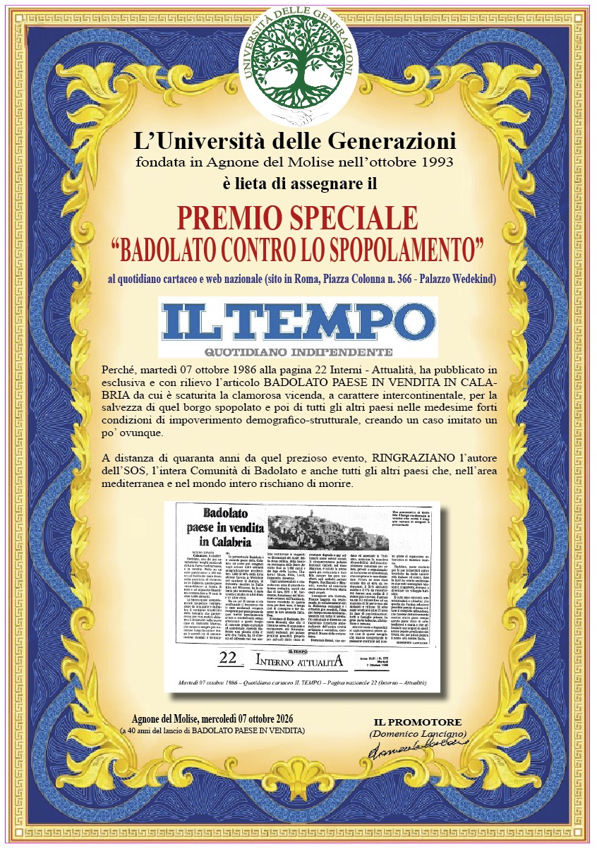 Pergamena Premio Il Tempo di Roma